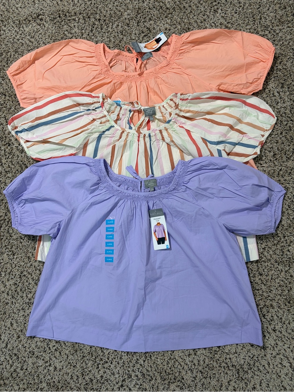 Women’s bundle Peasant Tops XL New With Tags – Purple, Coral & Striped